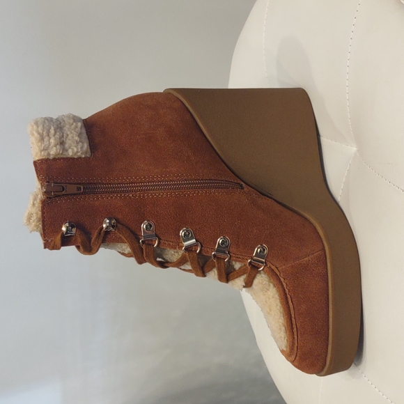 Jessica Simpson Maelyn Fleece Fur Leather Suede Wedge Lace Zip Up Heel Boots 8 M - Picture 8 of 8
